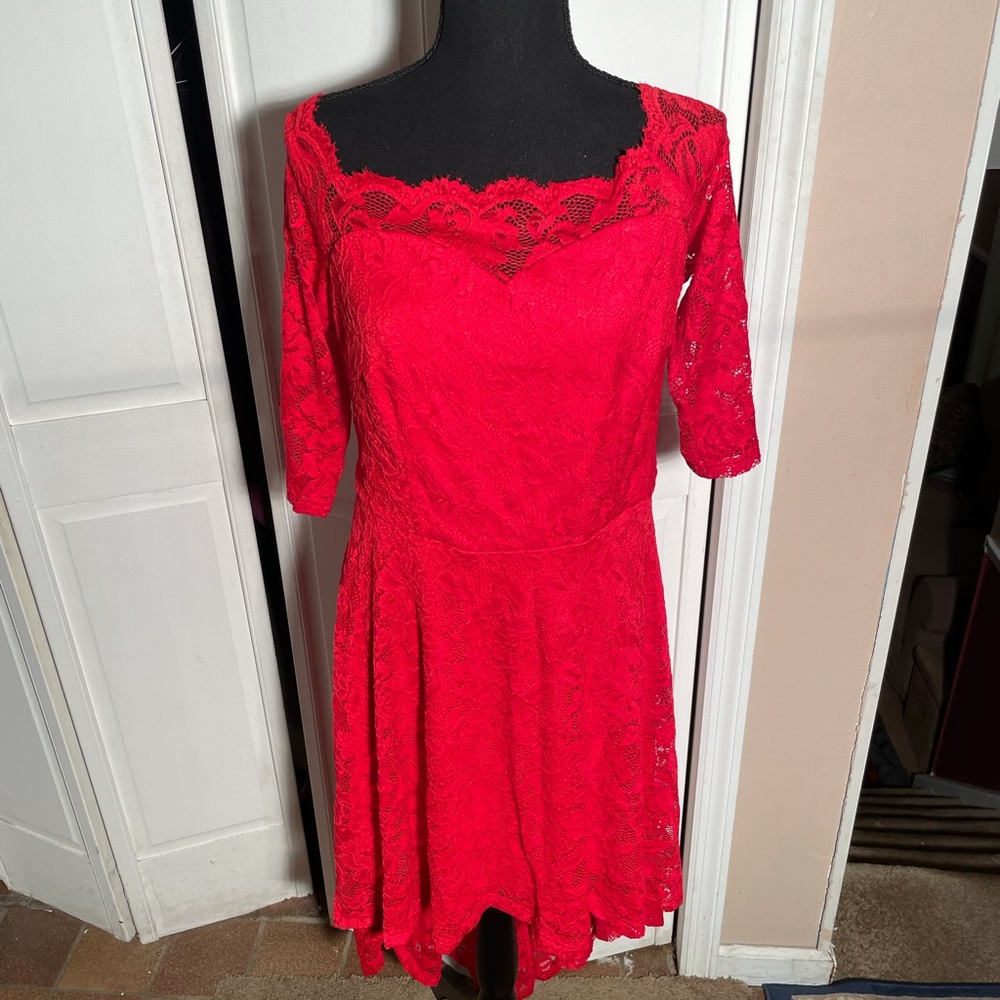 Red Lace Hi Low Semi Formal Dress, Mua Dress
